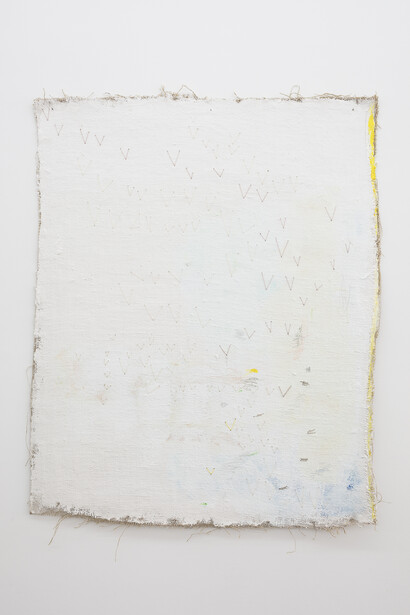 Jodie Carey, Untitled, 2017. Pencil, dye, plaster and canvas 113 x 93 cm 44 1/2 x 36 5/8 in. Copyright Will Amlot. Courtesy Edel Assanti.