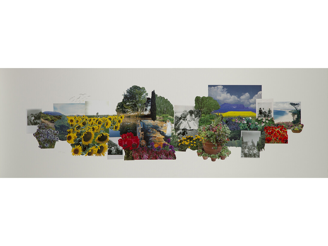 Samah Hijawi, Paradise Series, 2013, Collage using magazines and digital reproductions on board with sound on headphones, Audio duration: 14 mins 57 secs. Image courtesy and © the artist