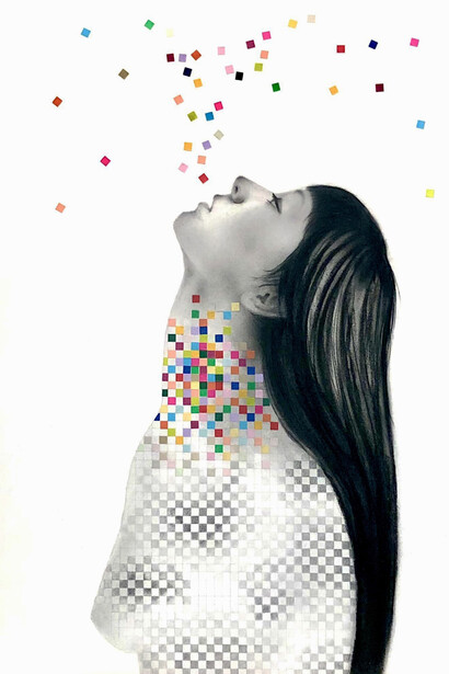 Chiho Harazaki, Ingrained – Girls shouldn't, charcoal, washi tape on paper, 15x22 inches. Courtesy of the artist and Launch LA