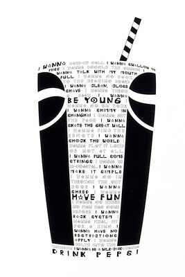 Entwurf für eine Anzeige für "Pepsi-Cola"
David Carson (*1952)1996 New York Tintenstrahldruck 39,4 x 30,4 cm