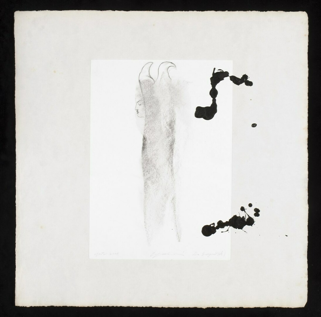 Omar Galliani, Le tue macchie nei miei occhi, 2008, carboncino su carta intelata e  smalto nero, cm. 52x52 cm
Opere pubblicate nel libro Ruggero Manzoni, Nel vortice delle acque superiori, Raffaelli Editore, Rimini, 2015

