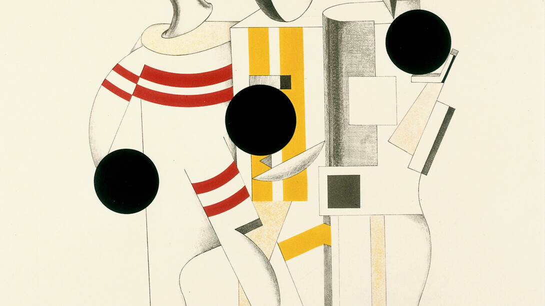 El Lissitzky, Sportsmen from The Three-Dimensional Design of the Electro-Mechanical Show 'Victory over the Sun', 1923, lithograph on paper. Van Abbemuseum, Eindhoven.