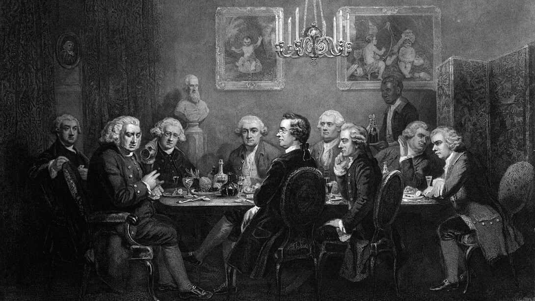 Una fiesta literaria en casa de Sir Joshua Reynolds (Edmund Burke aparece en la cuarta posición de izquierda a derecha)