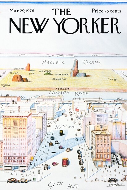 Newyorker di Saul Steinberg per il numero di aprile del 1976