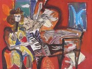 David McClure, Girl and Piano (red), 1981, collage on card, 20.5 x 28 cm
