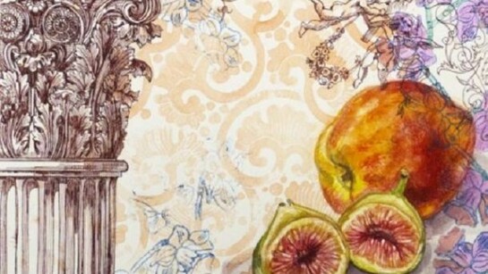 Kira Nam Greene, Fig Heaven, 2011, watercolor, linocut, stencil, pen and ink on paper, 10 x 13 inches