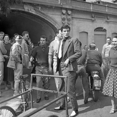 Vittorio Gassman sul set dell’Audace colpo dei soliti ignoti, 1959 di Nanni Loy; Milano, 31/08/1959; ©AF