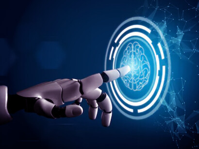 A conceptual illustration of a futuristic robot, highlighting artificial intelligence, AI systems, and machine learning technologies