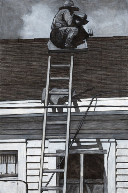 Willie Birch, Two roofers and a ladder, 2022. Courtesy of Fort Gansevoort 