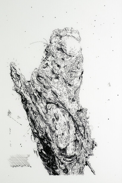 Glenn Brown, Drawing 4 (after Oudry), 2014, ink on polypropylene, 45 x 30 cm, Courtesy de l’artiste et de la Galerie Max Hetzler, Berlin | Paris

