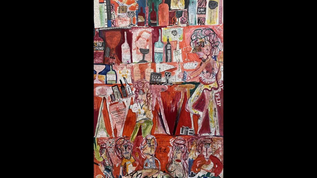 Devon Marinac, detail of Shirley’s Throbbing Temple (2019), mixed media on archival paper, 45x90 inches, Courtesy of the artist and Van Der Plas Gallery