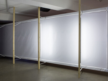 John Russell,  Midnight Ecstasy, 2014, backlit digital print, 221 x 690 cm, courtesy of the artist and Motinternational London & Brussels