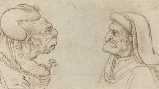 Leonardo was the first artist to explore facial appearance for its own sake. It is doubtful that these drawings were caricatures of actual individuals. Rather, they represent types. Some suggest an attempt to capture the physical manifestation of an emotion and relate to figures in his paintings. Most, however, seem to arise from the imagination, with no specific source or purpose. This pair of studies was surely created in Leonardo’s studio, probably by his most faithful pupil, Francesco Melzi. Francesco Melzi, after Leonardo da Vinci, Two Grotesque Heads, 1510s?, pen and brown ink, Gift of Mrs. Edward Fowles, 1980


