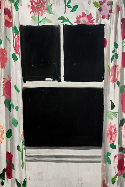 Yvonne Jacquette, Untitled (window with flowered curtains), n.d. Courtesy of the Colby College Museum of Art