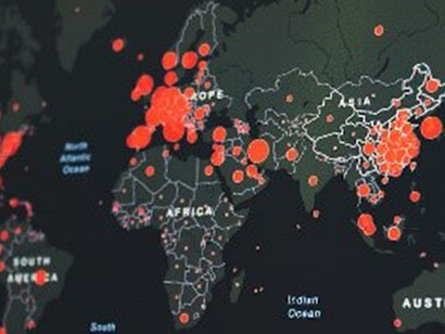 The world map paints a grim picture of the pandemic's reach, as regions engulfed in shades of red and black reveal the extent of its devastating global impact