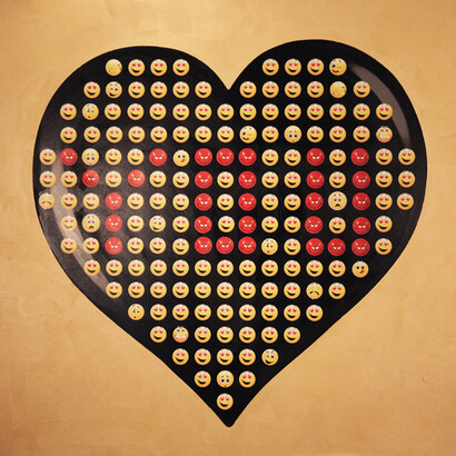 Rubem Robierb, You Emojis Black Heart on Gold, 38”x38”, Hand Painting/Silkscreen/Photo Pigment on Canvas