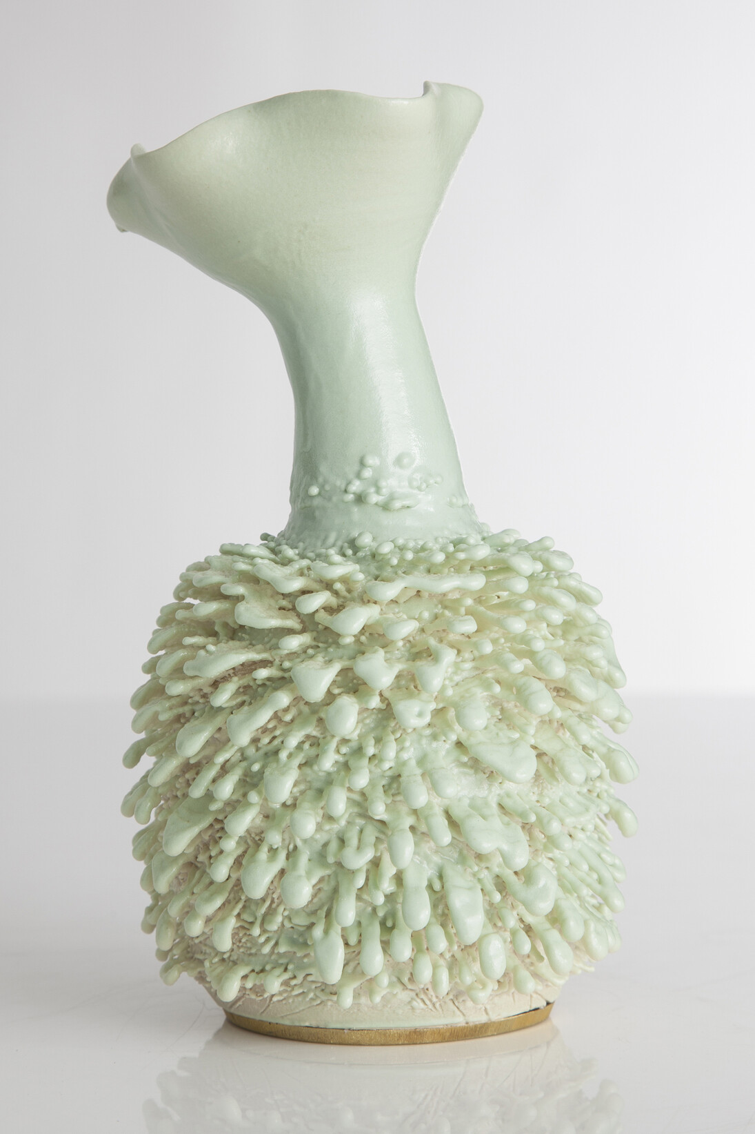Unique, hand-thrown Father Accretion vase with porcelain slip in CHG 15.01 glaze. Designed and made by the Haas Brothers, Los Angeles, CA, 2014. 7" H x 3.75" D / 17.8cm H x 9.5cm D. Photograph by Joe Kramm/R & Company