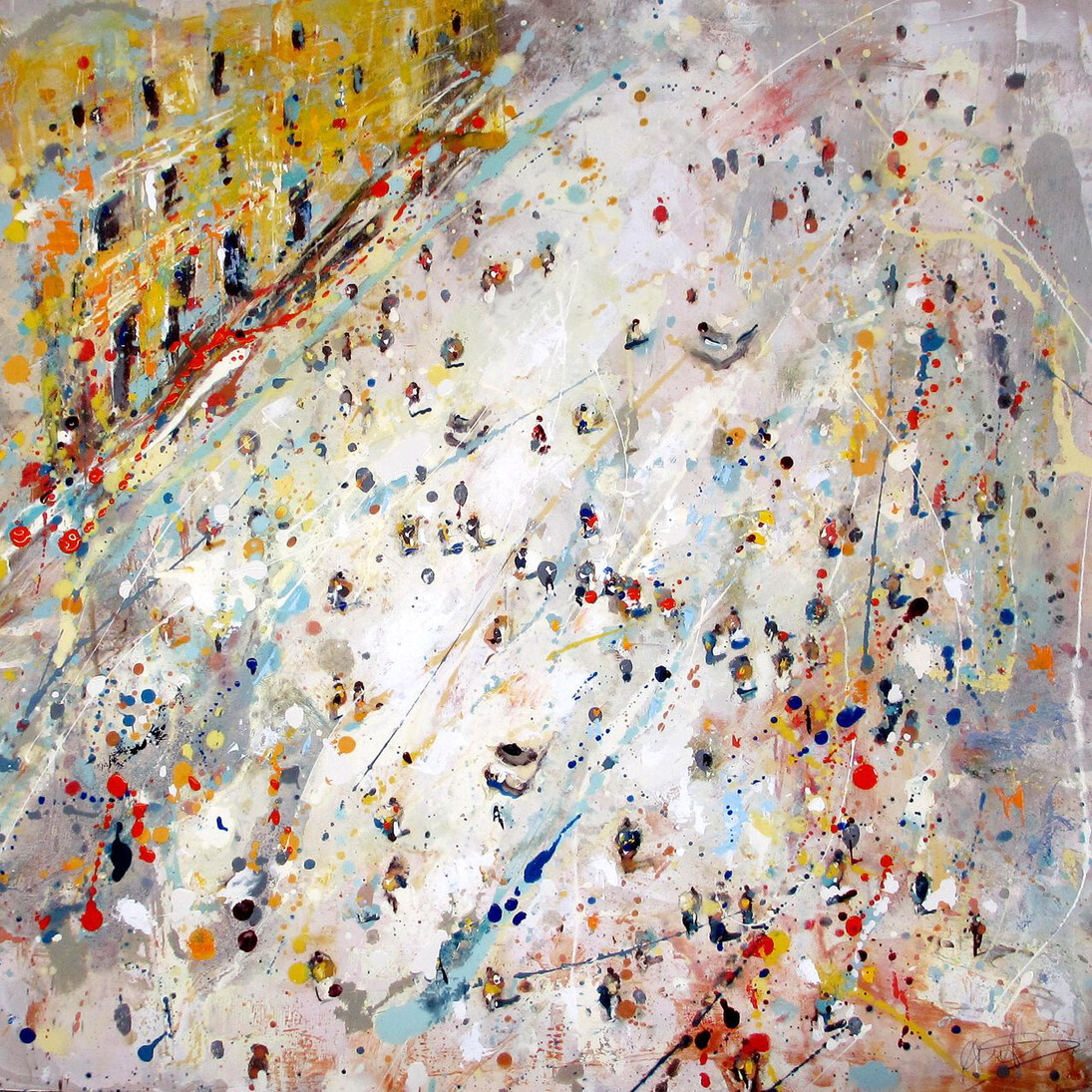 Andrew Hood, Paris Street with Yellow Facade,  Oil on Board, 105 x 105 cm