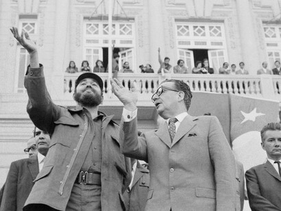 Fidel Castro con Salvador Allende durante su visita oficial a Chile en 1871