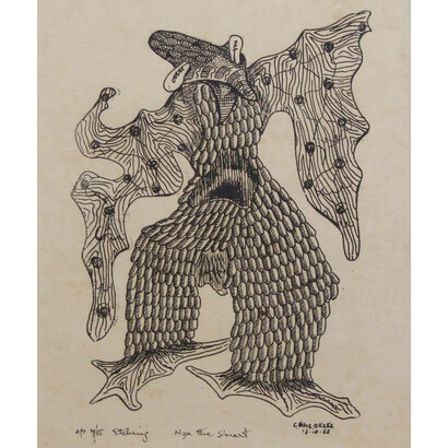 Uche Okeke, Nze The Smart I, 1958, etching, 7of15, 9x7.25 inches. Courtesy of the artist and Skoto Gallery