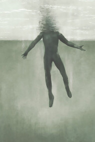 A surreal image of a man submerged underwater, symbolizing the fight for breath