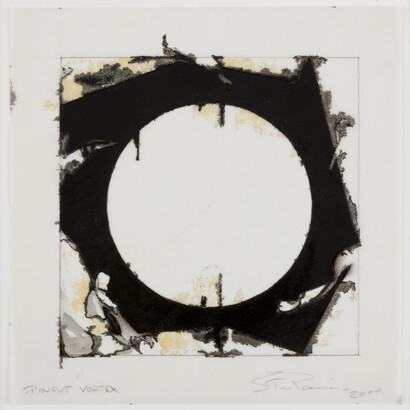 Steven Parrino, Spinout Vortex, 2000, Vellum in matt Board, 13 3/4 x 13 1/2 inches (34.9 x 34.3 cm) © Steven Parrino. Courtesy the Parrino Family Estate and Gagosian Gallery. Photography by Rob McKeever.