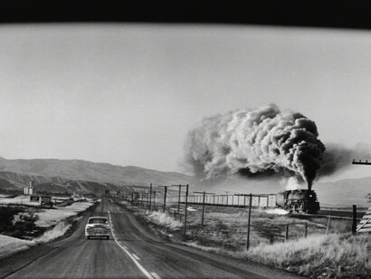Steam Train Press, Wyoming, 1954 © Elliott Erwitt / Magnum Photos courtesy Huxley-Parlour Gallery