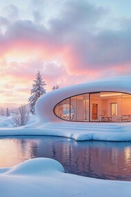 Paesaggio di montagna innevato, immagine futurista creata con l'IA
