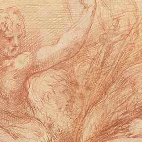 Parmigianino, Studies of Saints John the Baptist and Jerome, a crucifix and various heads (recto), about 1525–7. Courtesy of The National Gallery