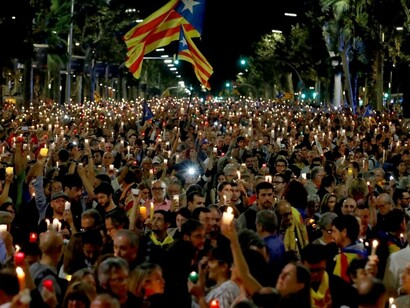 Multitudinaria concentración en las calles de Barcelona este martes en protesta por el encarcelamiento de «los Jordis»