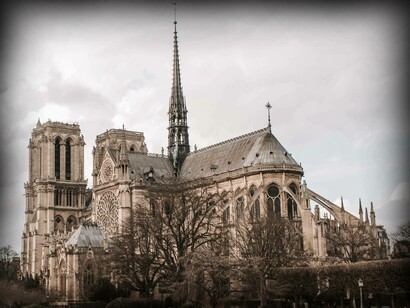 Cloudy day view of Notre Dame Cathedral, Paris, France