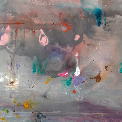 Helen Frankenthaler, Grey Fireworks, acrylic on canvas. Courtesy of the Gagosian Gallery