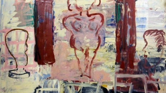 Roy Oxlade, Red Columns, 1993, oil on canvas, 168 x 219 cm