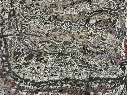 Natasha Bowdoin, Running Script (detail), 2013, gouache ink and pencil on cut paper, 42 by 42 by 2.5 inches