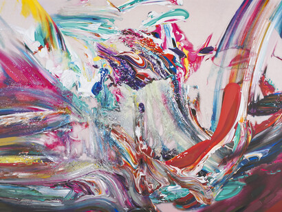 Jason Brooks, Origin VI, 2015, Acrylic on canvas, 125.1 x 176.2 cm © Jason Brooks and courtesy Marlborough Contemporary. Photograph credit: Francis Ware
