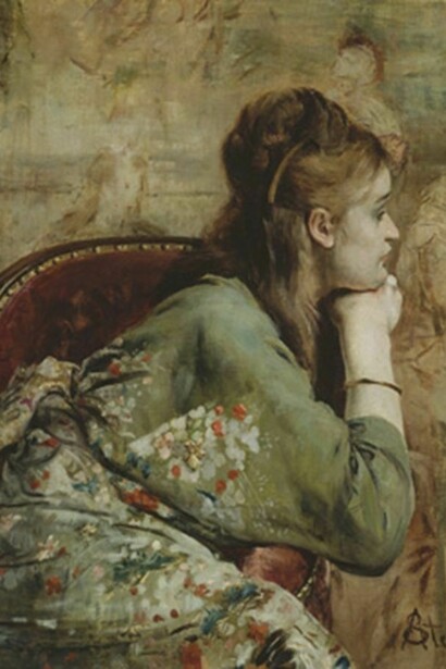Alfred Stevens. Meditation, ca. 1872. Oil on canvas, 16 x 12 3/4 in. Museum of Fine Arts, Boston, Bequest of David P. Kimball in memory of his wife Clara Bertram Kimball, 23.528. Photograph © 2014 MFA, Boston