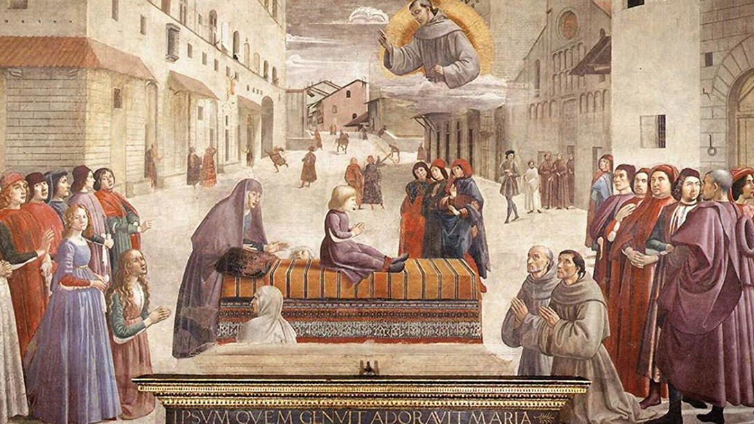 Domenico Ghirlandaio, Cappella Sassetti, Veduta Piazza Santa Trinita