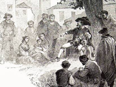 Eugenio, que es quien narra la historia, nos cuenta que él y su rival, Anselmo, se disputan en buena lid el amor de Leandra. Edición inglesa, "Don Quixote of la Mancha, Vol. 1, Cap. LI, Fondo Antiguo de la Biblioteca de la Universidad de Sevilla, Sevilla, España