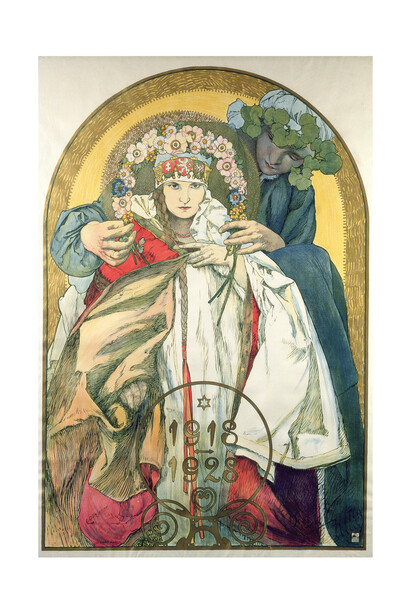 Alphonse Mucha, 1918-1928: official poster celebrating the 10th anniversary of the founding of Czechoslovakia, 1928, Colour Lithograph
© Mucha Trust 2015