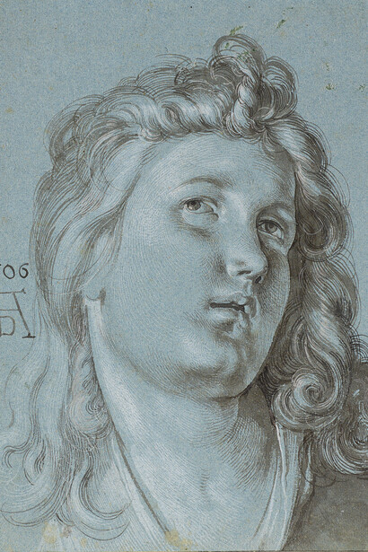 Albrecht Dürer, Kopf des laute spielenden engels (Detail aus dem „Rosenkranzfest“), 1506. Mit freundlicher Genehmigung des Albertina Museums