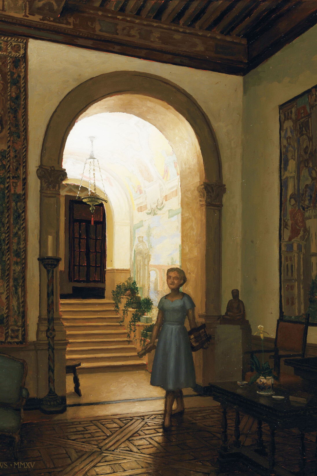 Harry Steen, Music room, Dumbarton Oaks, study, oil on canvas, 15 x 12 inches