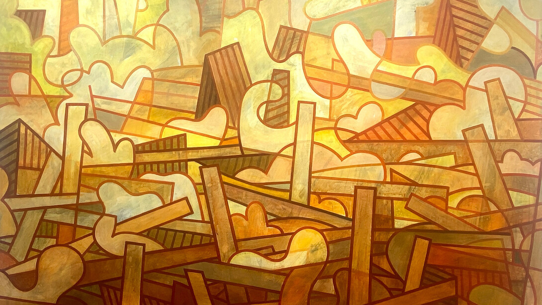 Conflagration, acrylic on canvas, 150  x 120 cm, Mark Weighton, 2025