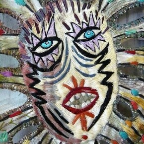 Zoi Gaitanidou, Awe (detail), 2010, Acrylic and thread on cotton, 27 1/2 X 67 in.