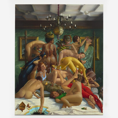 Matthew Hansel, Morning’s Light We Can’t Forget, It Warms Us Like An Ember, Illuminating With Regret, The Nights We Can’t Remember, 2023, oil and flashe paint on canvas, 70×56 inches. Courtesy of the artist and The Hole Gallery, LA