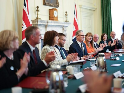 In London, United Kingdom, Prime Minister Keir Starmer convenes his first Cabinet meeting at 10 Downing Street. Photograph by Lauren Hurley / No. 10 Downing Street