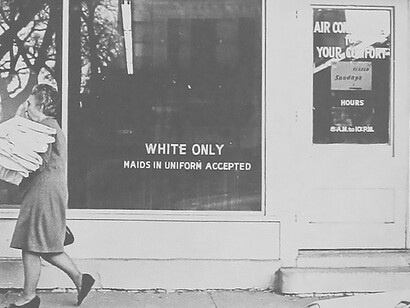 New Orleans in the late 1960s, Shop has lettering in front window: "White only", USA, 1968