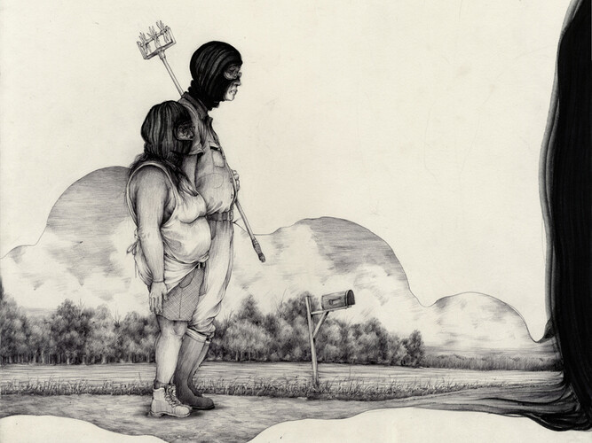 Pat Perry, At Our Doorstep, 2013 inchiostro su carta. Courtesy of Dorothy Circus Gallery