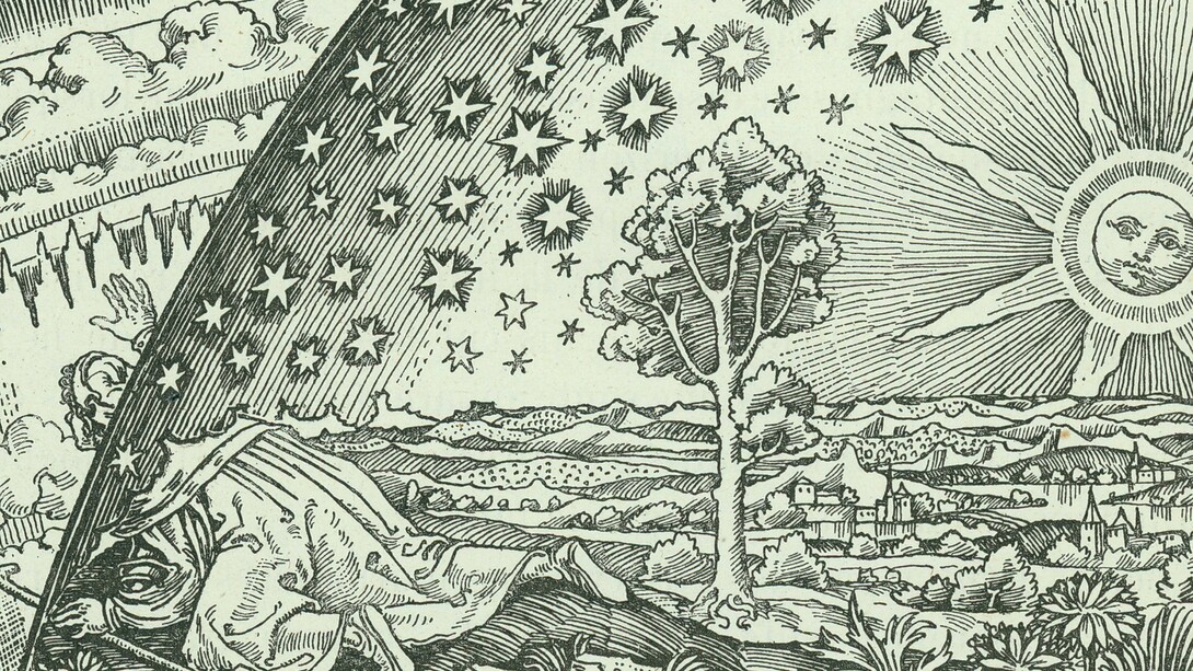"Grabado Flammarion", donde "un misionero medieval dice que ha encontrado el punto donde el cielo y la Tierra se encuentran", grabado sobre madera, 1888
