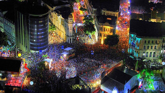 Carnaval de Pernambuco, imagem aérea da Praça do Marco Zero da Cidade do Recife. Foto: PCR.
