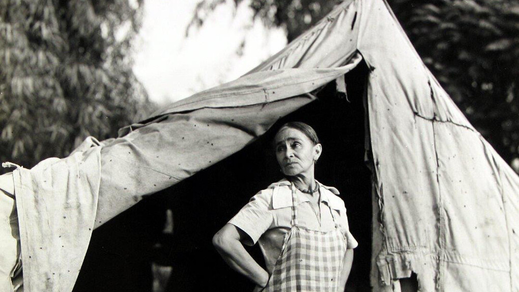 Dorothea Lange, Greek migratory woman living in a cotton camp near Exeter, California., c.1935. Gelatin silver print, printed c.1935, 7 1/8 x 9 1/2 in.